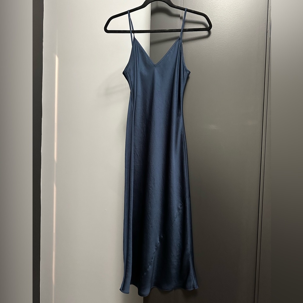 Wilfred free midnight blue satin slip dress